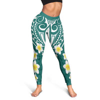 Plumeria With Teal Polynesian Tattoo Pattern Leggings - Polynesian Pride
