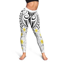 Plumeria With White Polynesian Tattoo Pattern Leggings - Polynesian Pride