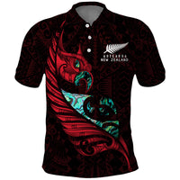 Polynesian Pride Apparel New Zealand Polo Shirt Manaia Paua Fern Wing Red