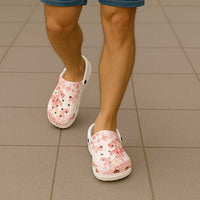 Polynesia Hammerhead Shark Clogs Shoes Tropical Flowers Tribal Pattern Peach - Polynesian Pride