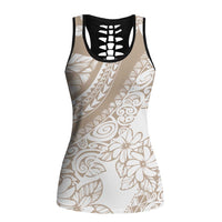Polynesia Hollow Tank Top Polynesian Tropical Flowers Beige Pastel Vibes - Polynesian Pride