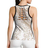 Polynesia Hollow Tank Top Polynesian Tropical Flowers Beige Pastel Vibes - Polynesian Pride