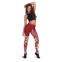 Polynesia Leggings Plumeria Red Curves LT7 - Polynesian Pride