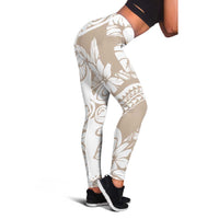 Polynesia Leggings Polynesian Tropical Flowers Beige Pastel Vibes - Polynesian Pride