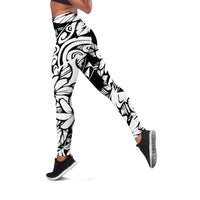 Polynesia Leggings Polynesian Tropical Flowers Black Pastel Vibes - Polynesian Pride