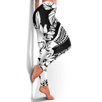 Polynesia Leggings Polynesian Tropical Flowers Black Pastel Vibes - Polynesian Pride