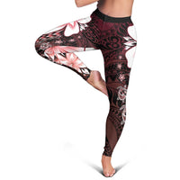 Polynesia Romantic Valentine Leggings Sea Turtle Couple With Red Gradient Plumeria