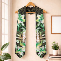 Polynesian Art Tattoo Graduation Stole Plumeria Flowers Green Gradient