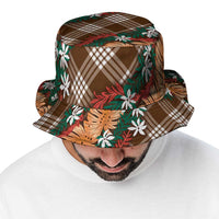 Polynesian Monstera Tiare Floral Bucket Hat Chocolate Brown Tropical Plaid LT01 - Polynesian Pride