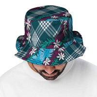 Polynesian Monstera Tiare Floral Bucket Hat Dark Teal Tropical Plaid LT01 - Polynesian Pride