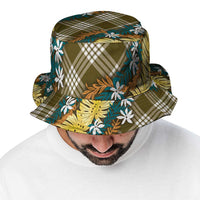 Polynesian Monstera Tiare Floral Bucket Hat Yellow Tropical Plaid LT01 - Polynesian Pride
