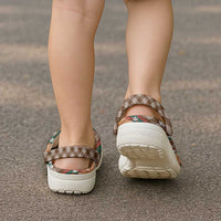 Polynesian Monstera Tiare Floral Clogs Shoes Chocolate Brown Tropical Plaid LT01 - Polynesian Pride