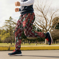 Polynesian Monstera Tiare Floral Jogger Pants Burgundy Tropical Plaid LT01 - Polynesian Pride