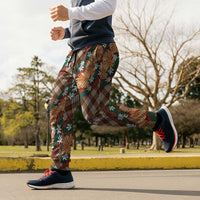 Polynesian Monstera Tiare Floral Jogger Pants Chocolate Brown Tropical Plaid - Polynesian Pride