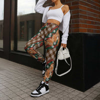 Polynesian Monstera Tiare Floral Jogger Pants Chocolate Brown Tropical Plaid - Polynesian Pride