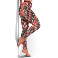 Polynesian Monstera Tiare Floral Leggings Burgundy Tropical Plaid LT01 - Polynesian Pride