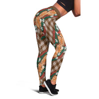 Polynesian Monstera Tiare Floral Leggings Chocolate Brown Tropical Plaid LT01 - Polynesian Pride