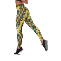 Polynesian Monstera Tiare Floral Leggings Yellow Tropical Plaid LT01 Yellow - Polynesian Pride