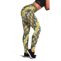Polynesian Monstera Tiare Floral Leggings Yellow Tropical Plaid LT01 - Polynesian Pride
