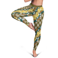 Polynesian Monstera Tiare Floral Leggings Yellow Tropical Plaid LT01 - Polynesian Pride