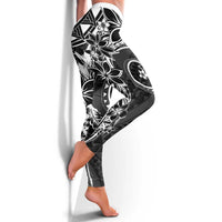 Polynesian Pattern With Plumeria Flowers Leggings Black - Polynesian Pride
