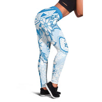 Polynesian Pattern With Plumeria Flowers Leggings Blue - Polynesian Pride