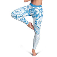 Polynesian Pattern With Plumeria Flowers Leggings Blue - Polynesian Pride