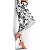 Polynesian Pattern With Plumeria Flowers Leggings White - Polynesian Pride