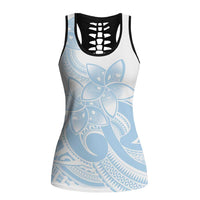 Polynesian Tribal Plumeria Lotu Tamaiti Hollow Tank Top Pastel Sky Blue - Polynesian Pride