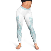 Polynesian Tribal Plumeria Lotu Tamaiti Leggings Pastel Cyan - Polynesian Pride