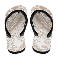 Polynesian Tropical Flowers Beige Pastel Vibes Flip Flops - Polynesian Pride