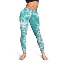 Polynesian Women's Day Leggings Plumeria Passion - Teal LT7 - Polynesian Pride