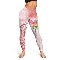 Polynesian Women's Day Wahine Leggings Plumeria Marble Glaze - Pink LT7