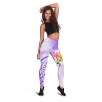 Polynesian Women's Day Wahine Leggings Plumeria Marble Glaze - Purple LT7