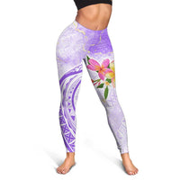 Polynesian Women's Day Wahine Leggings Plumeria Marble Glaze - Purple LT7