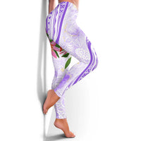 Polynesian Women's Day Wahine Leggings Plumeria Marble Glaze - Purple LT7