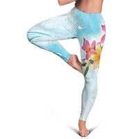 Polynesian Women's Day Wahine Leggings Plumeria Marble Glaze - Turquoise LT7