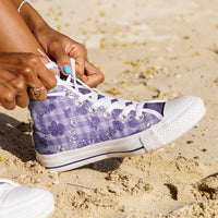 Poni Aloha Hawaii High Top Shoes Plumeria Lei With Palaka Motif - Polynesian Pride