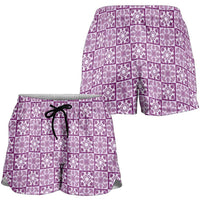 Poni Palaka Quilt Hawaii Shorts for Women Hawaiian Tropical Monstera Sea Turtle LT14 - Polynesian Pride