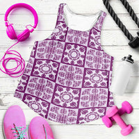 Poni Palaka Quilt Hawaii Women Racerback Tank Hawaiian Tropical Monstera Sea Turtle LT14 Purple - Polynesian Pride