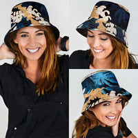 Puakenikeni Maile Lei Bucket Hat Frangipani Blue Tropical Leaves