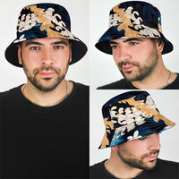 Puakenikeni Maile Lei Bucket Hat Frangipani Blue Tropical Leaves