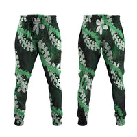 Puakenikeni Maile Lei Jogger Pants Frangipani Green Tropical Leaves