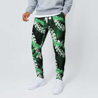 Puakenikeni Maile Lei Jogger Pants Frangipani Green Tropical Leaves