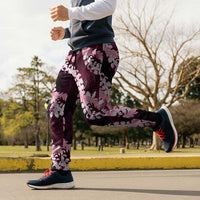 Puakenikeni Maile Lei Jogger Pants Frangipani Pink Tropical Leaves