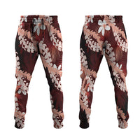 Puakenikeni Maile Lei Jogger Pants Frangipani Red Tropical Leaves