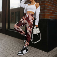 Puakenikeni Maile Lei Jogger Pants Frangipani Red Tropical Leaves