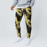 Puakenikeni Maile Lei Jogger Pants Frangipani Yellow Tropical Leaves