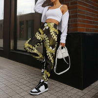 Puakenikeni Maile Lei Jogger Pants Frangipani Yellow Tropical Leaves