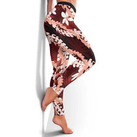 Puakenikeni Maile Lei Leggings Frangipani Red Tropical Leaves LT01 - Polynesian Pride